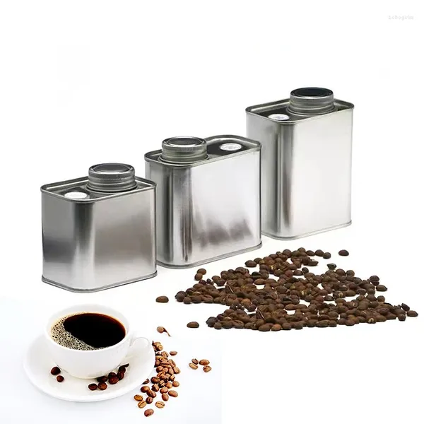 Garrafas de armazenamento prata 150-280g de café quadrado de feijão de tanque de tanque de cozinha tampa de pó de tampa de açúcar para contêiner caixa de embalagem