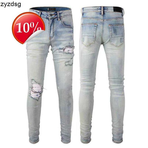 Designer stack jeans jeans europeo jean jeans ricamare trapunte strappato per marchio di tendenza pantalone da uomo vintage pieghe