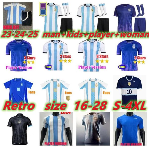 24 25 Argentina a 3 stelle Maglie di calcio Fan commemorative Versione giocatore Messis Dybala Di Maria Martinez de Paul Maradona Kids Kit Men 2024 Copa America Cup Camisetas