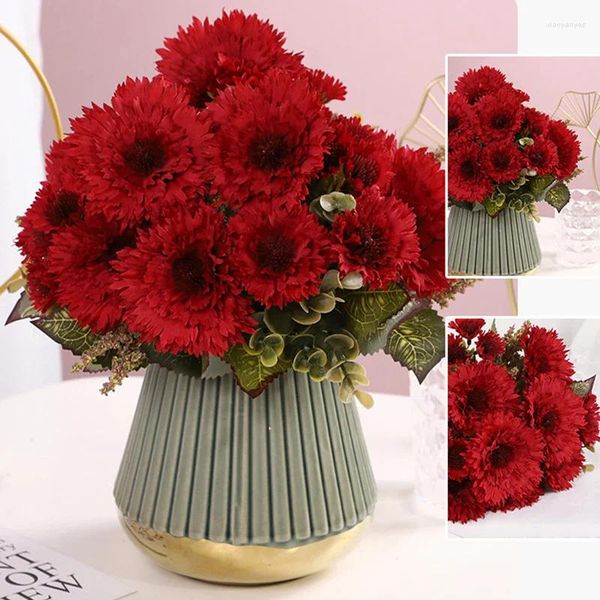 Flores decorativas Plantas artificiais 6 Cabeça Pequena Bunco de Girassol Daisy Seda Falsa Flor Buquet para Decoração de Partido de Casamento em Casa