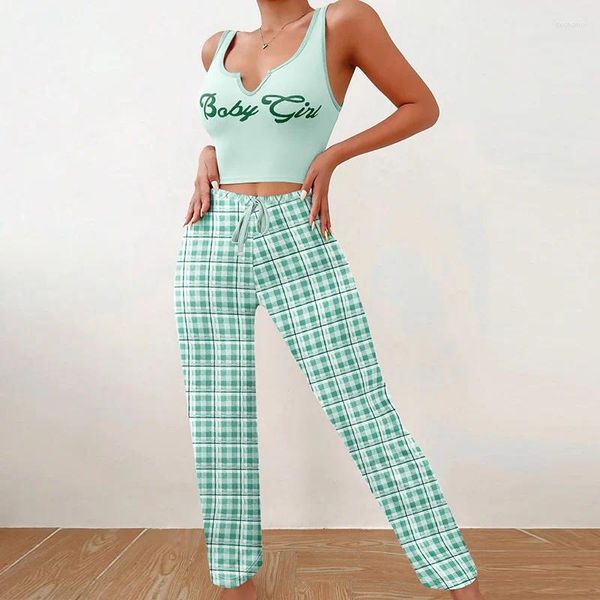 Home Clothing Women Pyjama Set sexy V-Ausschnitt Nachtwäsche-Briefmuster Druck Hosentuch Tops gedruckter Pyjama Hosen Homewear Pyjama