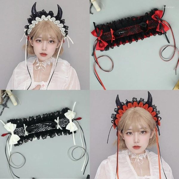 Partyversorgungen Lolitastyle Rüsche Spitzenstirnband für Halloween Gothic Women Hairband Cosplay Kostüm Anime Maid Kopfschmuck