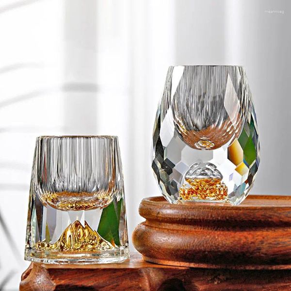 Tee-Sets Luxuskristallglas Wodka Sake Shochu Bar Likör Doppelboden Gold Folie Tee Tasse High-End-Geschenke