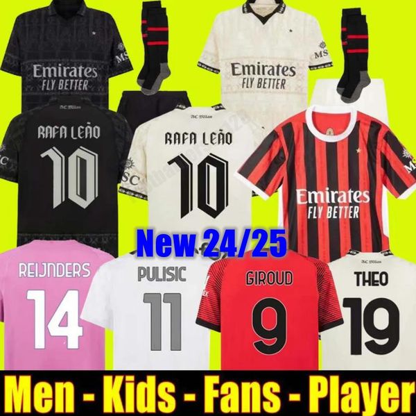 Pulisic 24 25 Reijnders Jerseys de futebol Giroud de Ketelaere Milans AC Rafa Lea Leo Rebic Camisa Terceira 3ª Men Kit Kit Uniformes 2023 2024 Koche Loftus-Cheek Theo