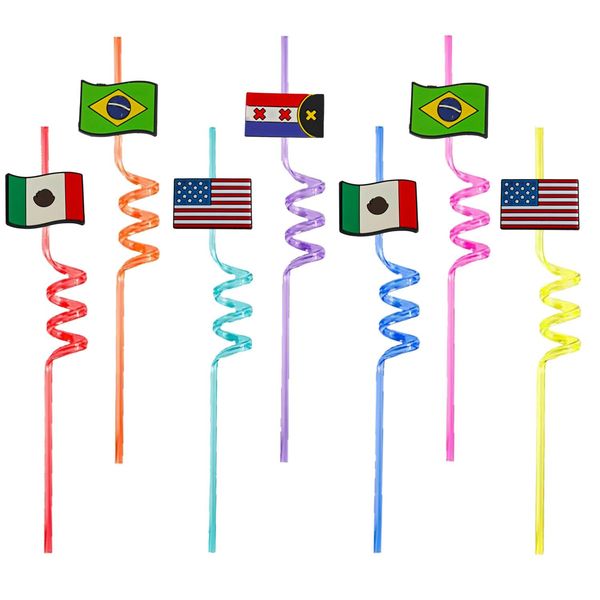 Einweg -ERS National Flag -Themen Crazy Cartoon STS Decoration Supplies Birthday Party bevorzugt Plastic St. für Kinder, die Chri OT7GC trinken