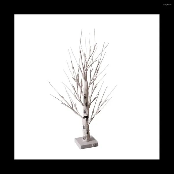 Dekorative Figuren Tabletop Baum weiß mit LED -Leuchten warmer kleiner Batterie -Timer beleuchtet