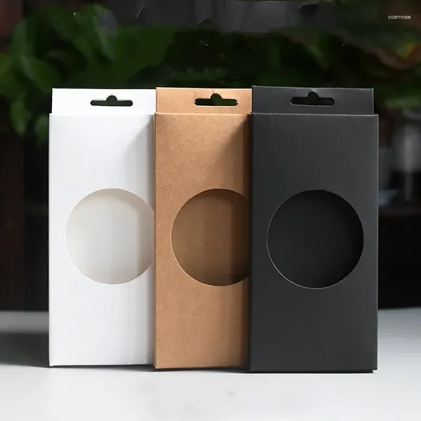 Geschenkverpackung 50pcs leerer Papier Telefon Hülle Box mit runden hohlen Fenster Universal Mobile Verpackung Carton Braun weiße schwarze Schachteln