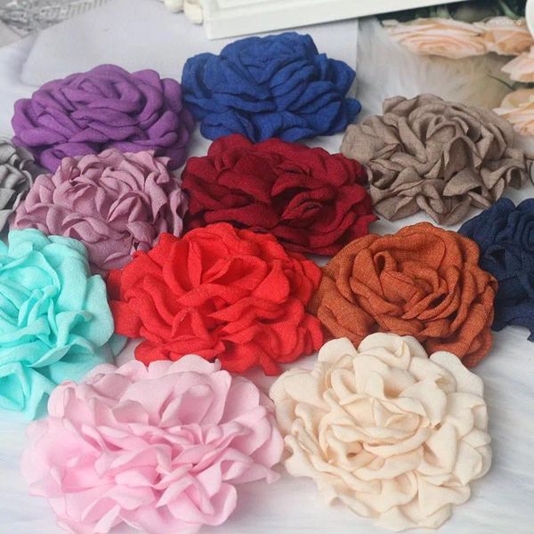 Dekorative Blumen 5pcs 9 cm handgefertigt gebrannte Kante Stoff Blumenblüte Kopfspeise Schuhe Kleidung Brosche Dekor DIY Accessoires