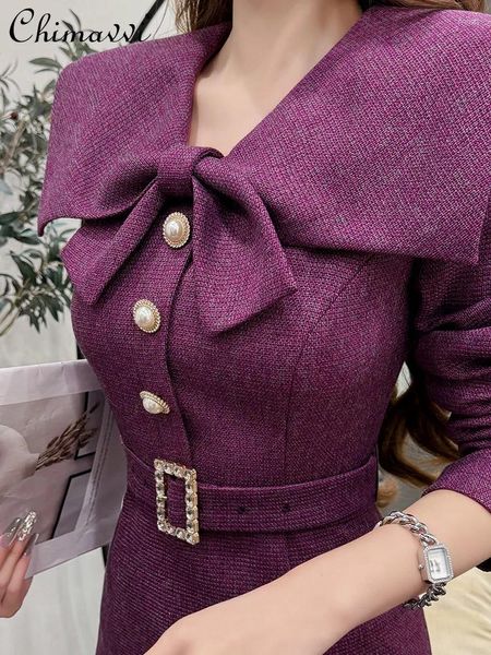 Casual Dresses French Elegant Bow Collar Slim-fit Dress For Women 2024 Spring Commuter Long Sleeve Midi Feminine