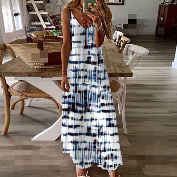 Vestidos casuais na venda Leme Women C Summer Summer Printing Festy Elegant Swing Long Dress for Teens