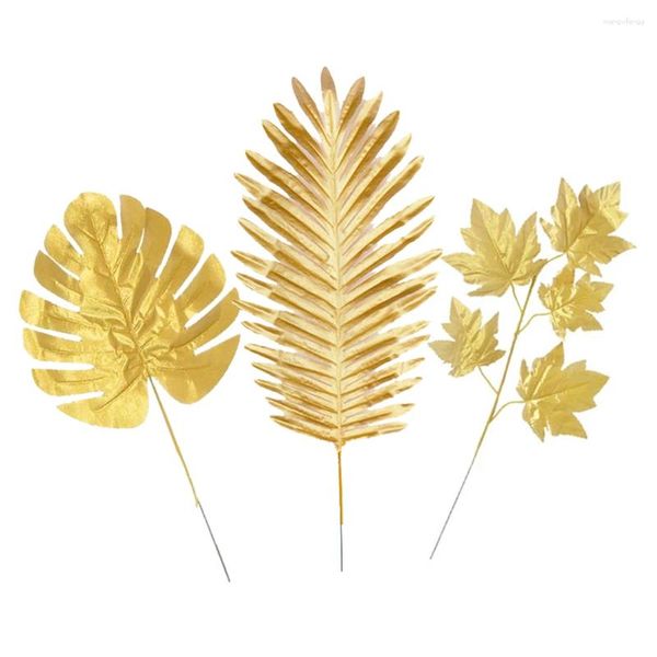 Flores decorativas 10pcs folhas artificiais de ouro S/M/L Golden Tutle Willow Palming Trees Maple Fake for Party Home Decoration Supply