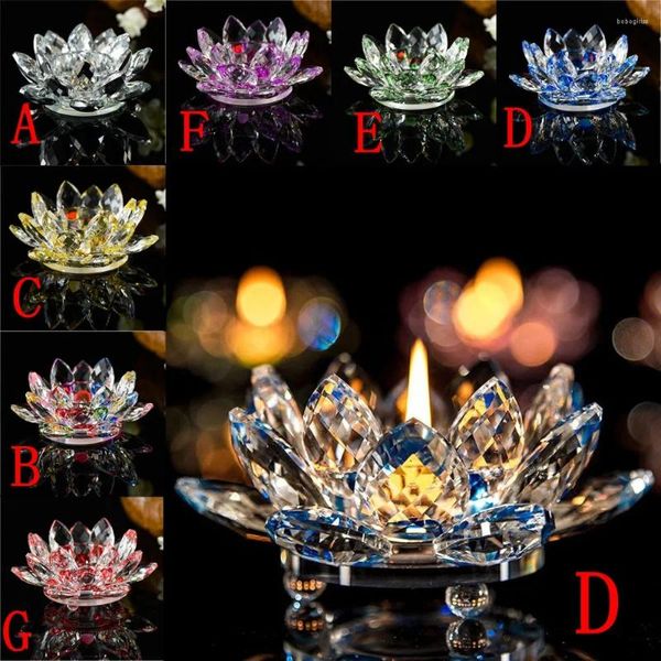 Kerzenhalter 7 Farben Kristall Glasslotus Blume Tee Halter Buddhistische Kerzenhäuser Home Dekoration Zubehör Valentinstag