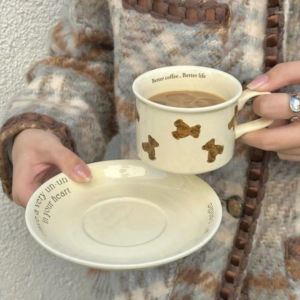 Tazze in stile coreano Crema di caffè tazza di caffè vintage tazze in ceramica e piatto porta caffè tamponiere set da tè pomeridiano piatti da dessert