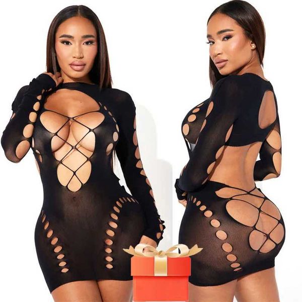 Sexy set heißes sexy Fishnet Kleid florale Dessous Womens Erotische eng sitzende Kleidung Sex Set Transparent Pornografie Bikini Club Neue Q240511