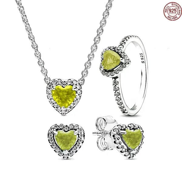 Lose Edelsteine verkaufen gelbherzförmige Schmuck Set S925 Sterling Silber Ring Halskette Charme Engagement Geschenk