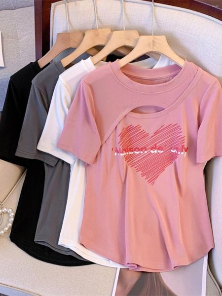 Damen T-Shirts Sommer große Liebe geformte kurze Ärmel Top modische Western Hollow Out Style Slimming Design T-Shirt für Frauen O-Neck