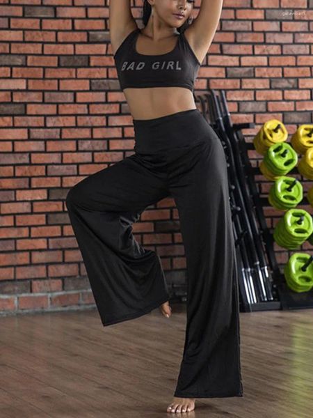 Calça feminina de cintura alta yoga corte de botas de barra de barra