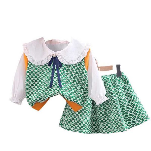 Set di abbigliamento set di abbigliamento per bambini camicia sportiva in maglia per bambini+gonna+canotta set di abbigliamento in 3 pezzi primavera e autunno abbigliamento collegel2405l2405