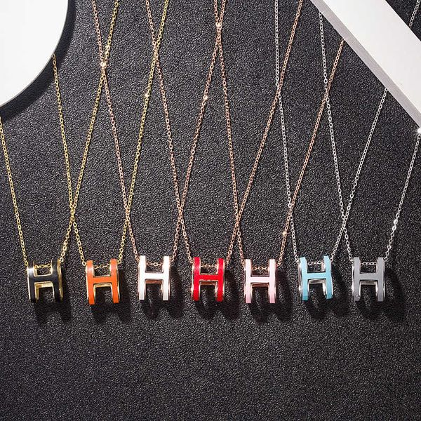 Versione High Necklace S925 Silver H lettera Necca Female Clavicle Chain Multicolor Versatile smalto Ciondolo a goccia