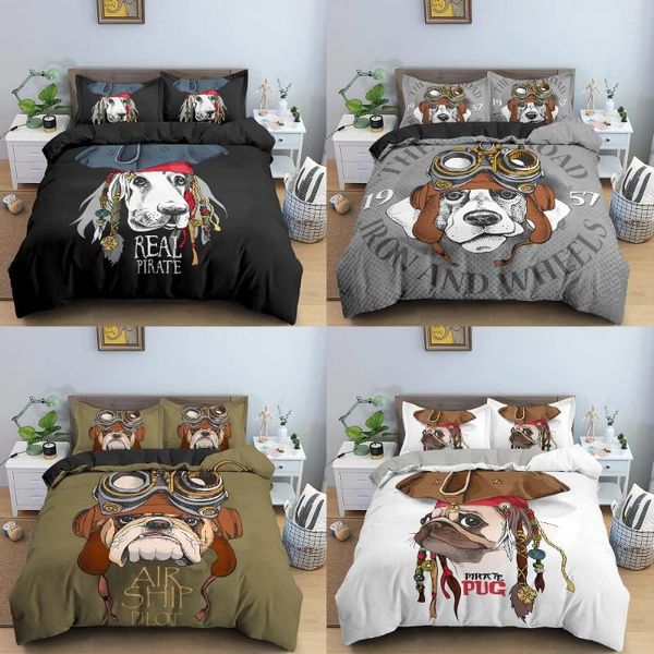 Bettwäsche Sets Cartoon Piratenhund Set süße Welpe Duvet Cover Haustier gedrucktes Bettdecke Bettwäsche Bettwäsche