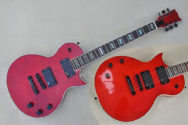 Fabrik benutzerdefinierte rote E -Gitarre mit Wolken Ahornfurnier schwarzer Hardware Abalone FRET Inlay kann angepasst werden