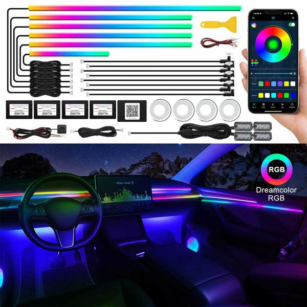 Luzes decorativas 18 in1 Full Universal Symphony Car LED LUZES ABIENTES DE DECORAÇÃO Lâmpada da atmosfera 64 RGB Flâmina colorida Rainbow App Control T240509