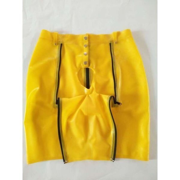 100% Latex Rubber Men Sexy Shorts apertados resumos do Zipple Amarelo Tamanho XS-XXL Trajes Catsuit