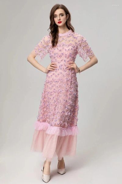 Платья для вечеринок Summer Fashion Женщины одевайте элегантную лостоту сеть пряжи Ditsy O-образной голеностоп