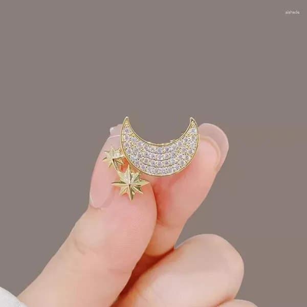 Broschen elegante Strassonmondbrosche für Frauen Star Crescent Revers Pins koreanische Modeschmuck Kleidung Accessoires