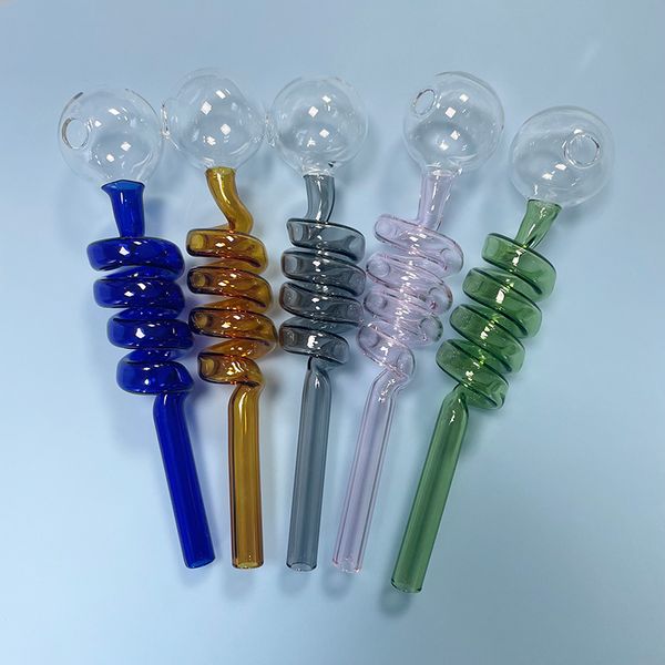 Smokpro 14 cm de tubo de água de vidro torcido de 14 cm Tubo de água com 3 cm de queimador de óleo Bubbler de tigela de cabeça - azul rosa Amber cinza Cores verdes em estoque