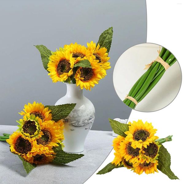 Fiori decorativi Bisth Baby Breath Artificial Sunflower 1 bouquet 7 Adatto per la decorazione per la casa del banchetto di nozze in legno