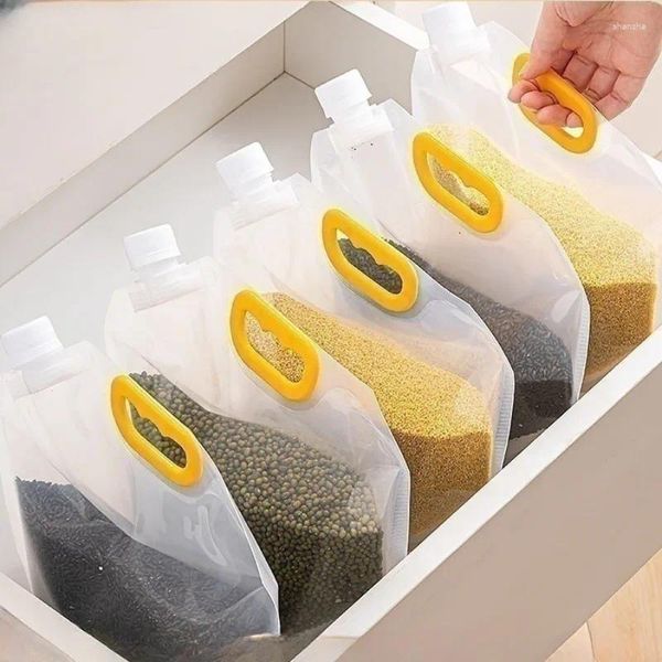 Lagerflaschen 5pcs Tragbarer Lebensmittelverpackungsbeutel versiegelte transparente Getreidefeuchtigkeitsfeuchtigkeitsdosiger Kunststoff