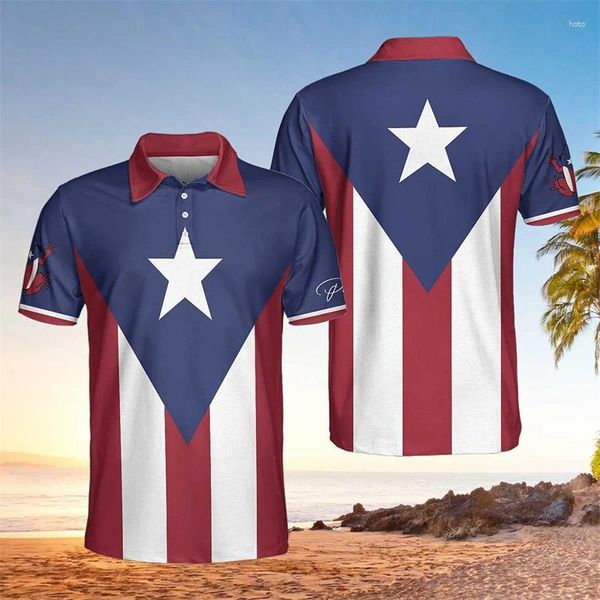 Мужская половая плата Polos Puerto Rico Карта 3D Print Polo Рубашки для мужской одежды. Случайная гавайская рубашка цветочной лягушкой детской майки с коротким рукавом с коротким рукавом