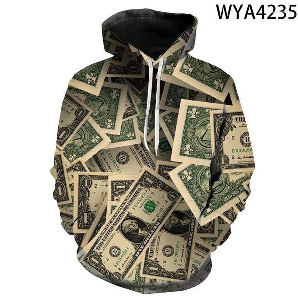 Herren Hoodies USD USD -Dollar Rechnungen Geld Männer Frauen Kinder 3d gedruckt Streetwear Sweatshirts Boy Girl Kinder Tops
