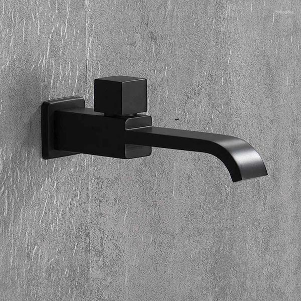 Banyo lavabo musluklar duvar monte tek soğuk musluklar siyah dikdörtgen pirinç genişletilmiş paspas havuzu musluk bahçe açık su musluk