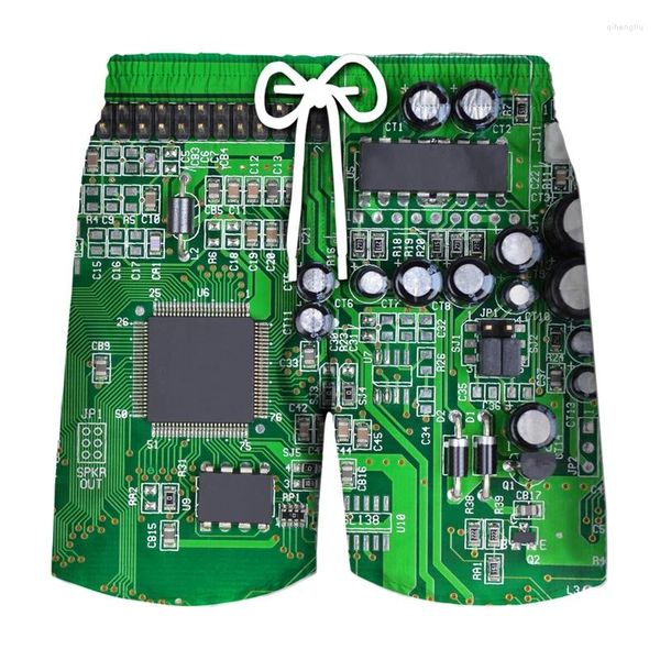Мужская шорт -шорты графические брюки Мужчина летнее гавайское пляж 3D -печать Электронная чип -прохладный купальник в спортзале Surf Swim Trunks