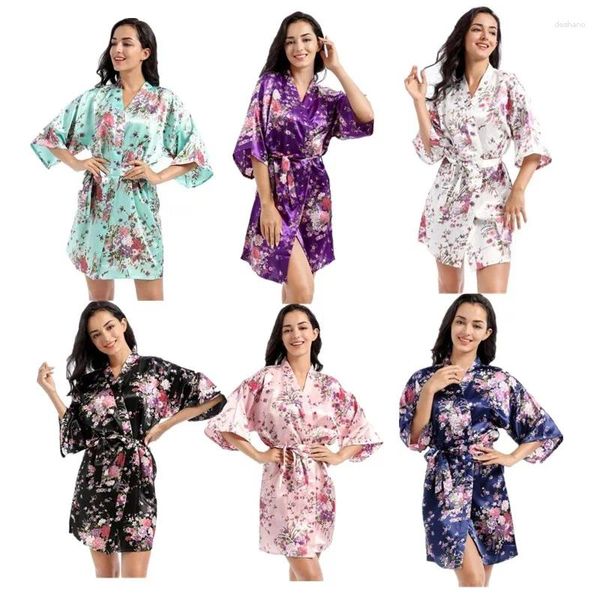 Roupas em casa Daffodil Women Women Floral Kimono Robe Silky Setin Bridal Bridal Brown Brides Damaid Robes Learning para festa de casamento de spa