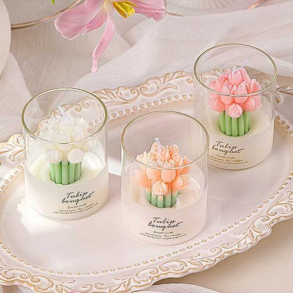 5 pezzi Candele regalo ospiti candele 3d rosa bouquet aromatici candele decorative candele personalizzate in barattoli regali set di decori domestici