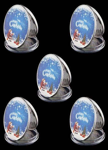 5 pezzi Merry Christmas Coin Craft con Babbo Natale e Deer Po Silver Plazed Metal Challenge Badge4829598