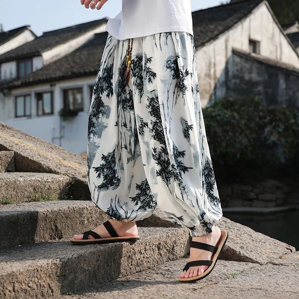 Штаны мужчина в китайском стиле ретро бамбук IEAF Мужчина Wideleg Kung Fu Традиционные случайные брюки негабаритных 240506