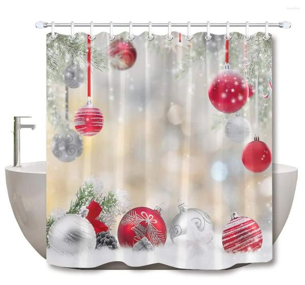 Duschvorhänge Zedern Schneeflocken Mode rote silbrige Bälle Badezimmer Vorhang Weihnachtsdekorationen