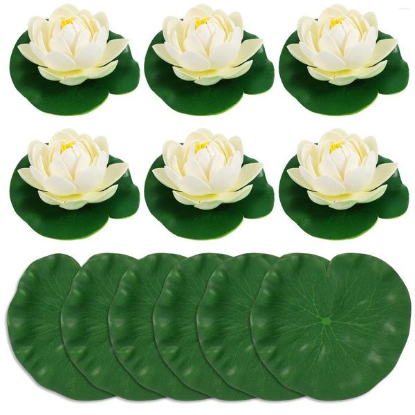 Dekorative Blumen 12 PCs Künstlicher Lotus Faux Outdoor -Pflanzen schwimmende Wasserplastikblätter Lilie;PU Blatt: Eva Materialpool falsch