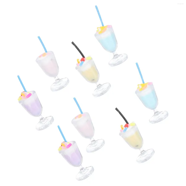 Copas descartáveis canudos 8pcs mini casas em miniatura resina alimento bebidas de sorvete de sorvete brinquedos