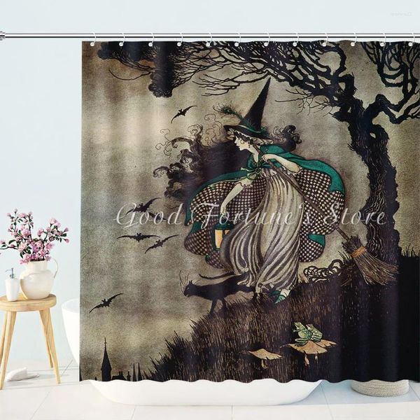 Cortinas de chuveiro Retro Halloween Witch Cortina