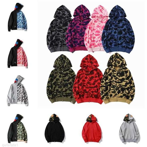 Tasarımcı Erkek Kadın Hoodie Popüler Köpekbalığı Desen Spor Giyim Kamuflaj Zip Up Hoodies Yüksek Kaliteli Saf Pamuk Ceket Boyutu M-XXXL 3TC8