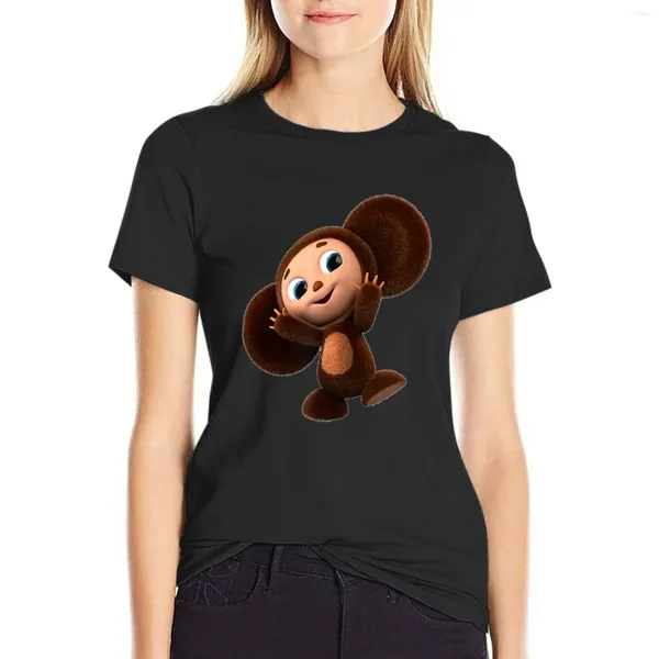 Polos femminile Cheburashka Waving Hand Vintage Russian Cute Carunone T-shirt T-shirt Casetti estivi Top per donna