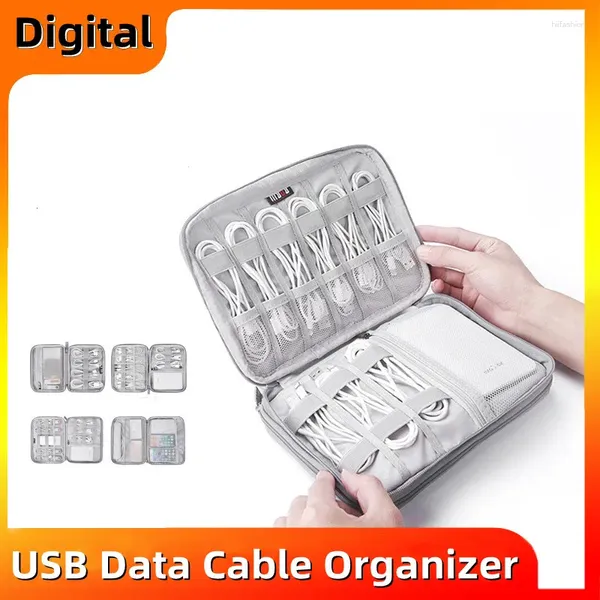 Bolsas de armazenamento USB Data Cable Organizador Ear fone de ouvido cinza Digital Wire Wire Bank Bank Kit de viagem Case bolsa Acessórios eletrônicos