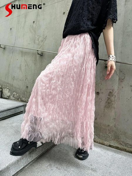 Signe Streetwear Woman Woman Rosa Pink Long Skirt for Women 2024 Summer Fashion Cleo Pure Pure High Waist Tulle