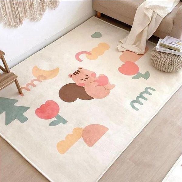 Teppiche Ins nordisch niedliche Eichhörnchen Kinder kriechen Teppich Babyspiel Anti-Schlupfmatte Weiche Kinder Spiel Teppich für Schlafzimmer Wohnzimmer Dekoration