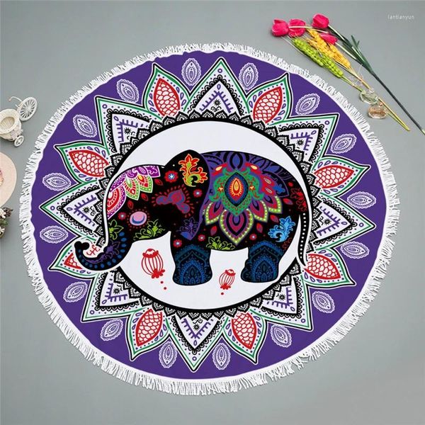 Handtuch Mandala Elefant Bad rund 3D bedruckte Bohemian Kinderdusche Stoff weiche Dame Schwimmen Strand im Freien Picknickdecke